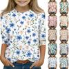 Print Tops For Youth Girls Round Neck 3/4 Sleeves T-Shirts Trendy Tops Outfit Tees
