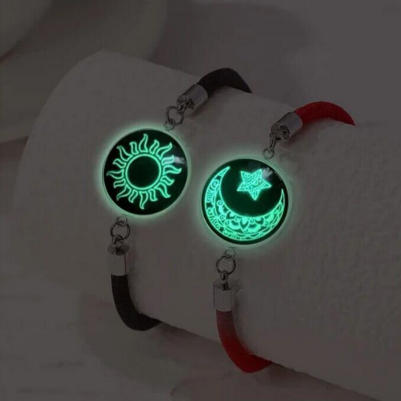 Ljusande 2 st/set Rostfritt Stål Pararmband För Kvinnlig Älskare Sol Måne Repberlock Vänskap Fest Alla Hjärtans Dag Smycke Gåva