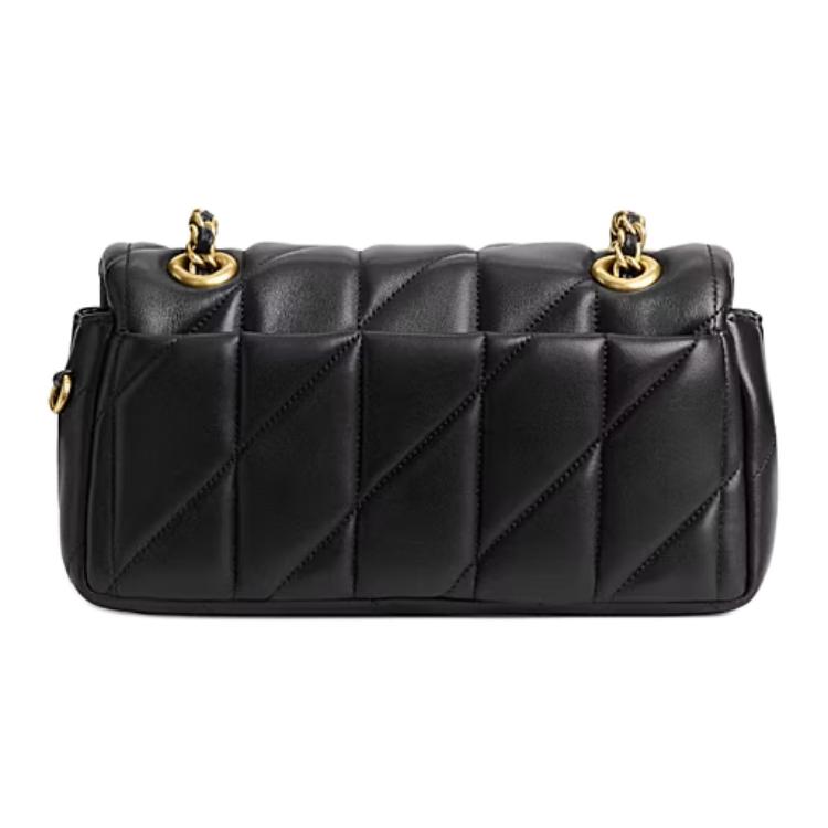 Coach Tabby 20 Striped Quilted Magnetic Closure Logo Flap Leather Pillow Bag Crossbody Shoulder Bag Small Women Bags Black CP149-B4BK