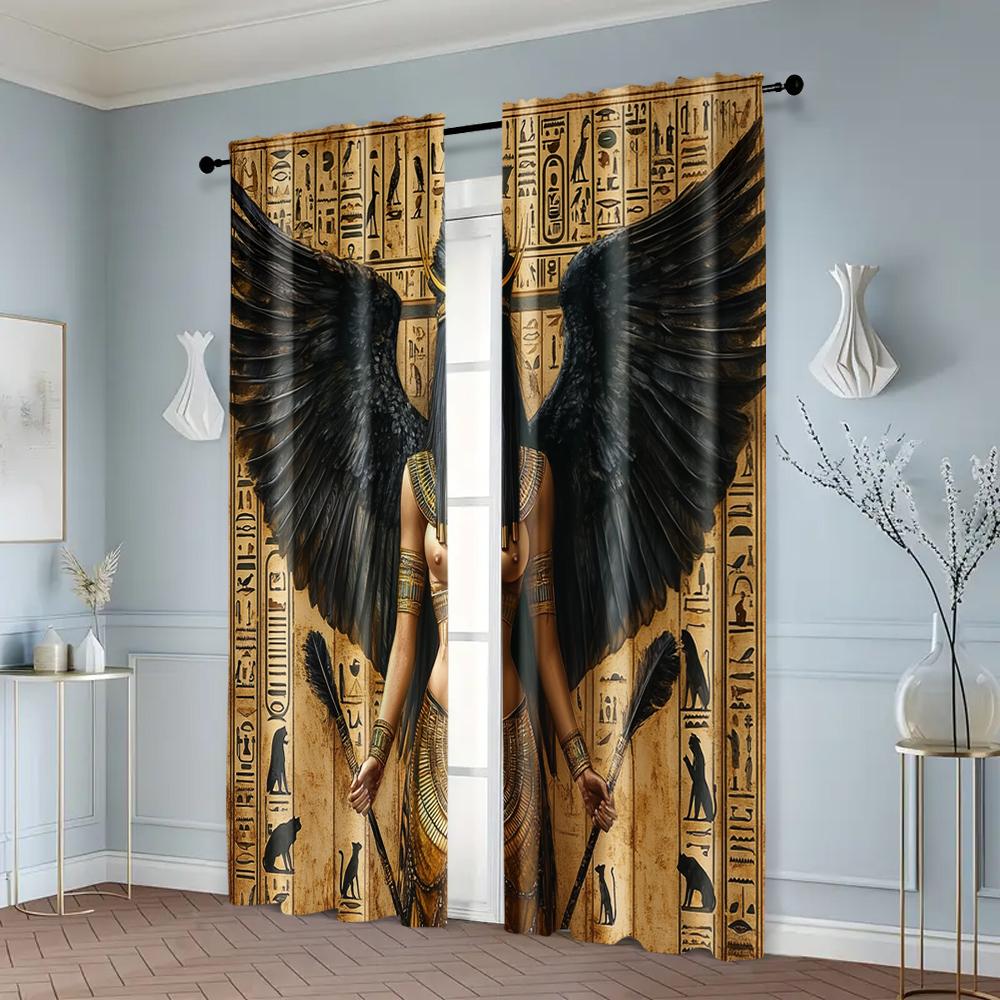 2pcs, Curtains&Window Treatment 2D Print with the Goddess Isis_ Pharaohs and Hieroglyphics Polyester (without Rod) Festive Use
