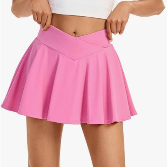 Women Yoga Skort A-Line Style Yoga Sport Skirt with Liner Solid Color