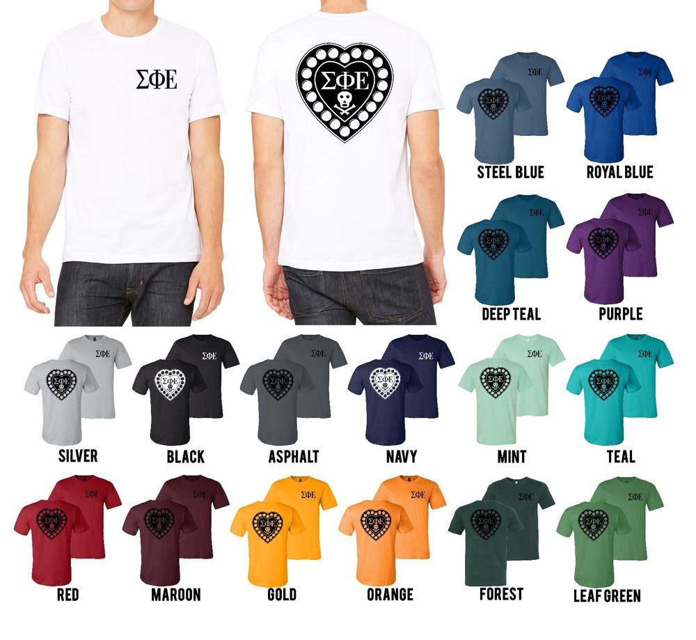 Sigma Phi Epsilon Fraternity Bella+Canvas Shirt SigEp Heart Badge - NEW Unisex T-Shirt