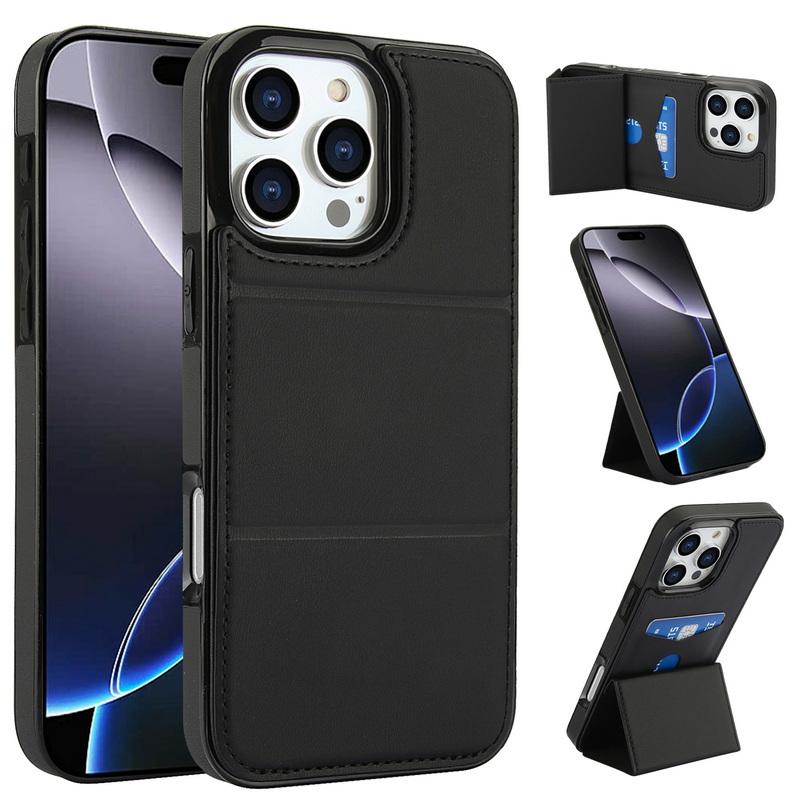 Luxury Leather Solid Color Phone Case For iPhone 16 Pro Max 15 Plus 14 Pro 13 12 11 Flip Stand Card Slot Shockproof Soft Silicone Bumper Cover