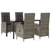 5 Piece Garden Dining Set with Cushions Black and Gray PE Rattan