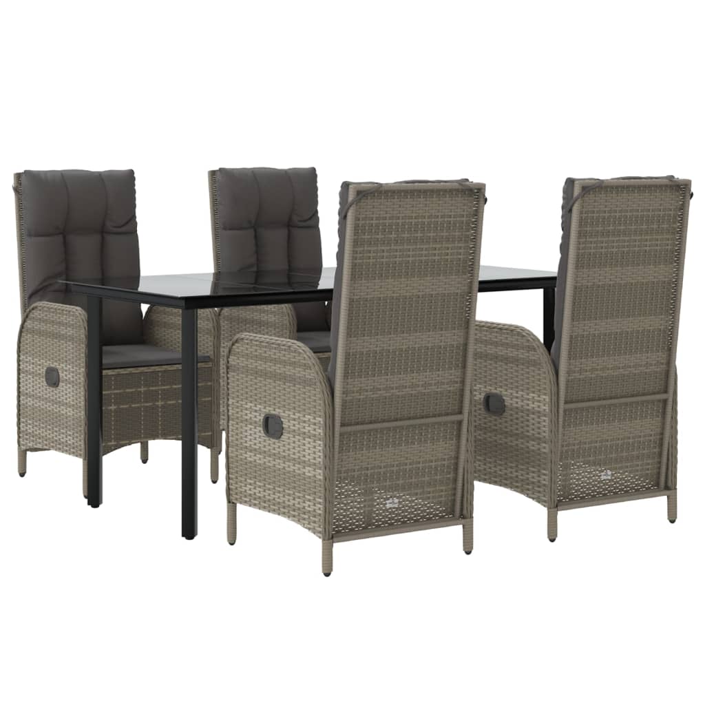 5 Piece Garden Dining Set with Cushions Black and Gray PE Rattan