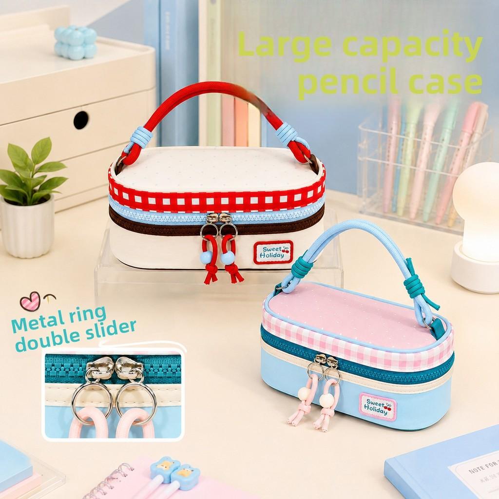 Cartoon Large Capacity Color Block Pen Case With Creative Design For Students And Office Use