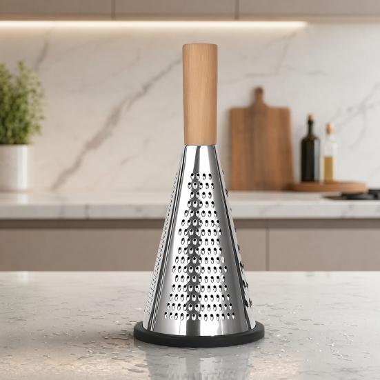 Vertical Cone Cheese Grater Steel Shredder for Food Grade Stainless Parmesan Wood Handle