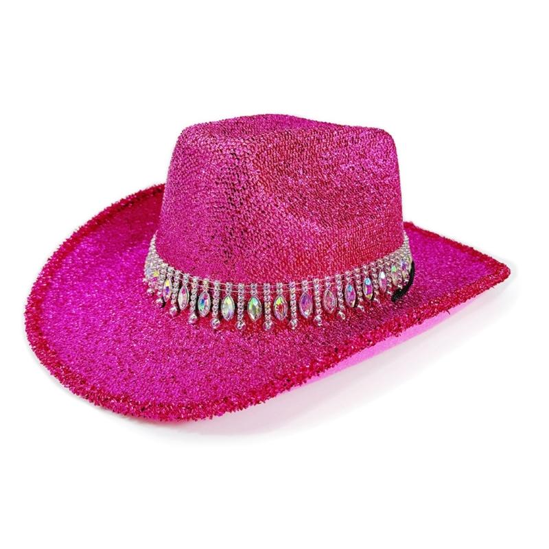Eye-catching Crystal Cowboy Hats Bride Hat Panama Hat for Bachelorette Party Cowboy Hats for Club Stage Shows