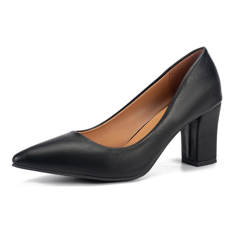 Black Suede Chunky Heel Pointed Toe Career Shoes for Women - Sizes 41, 42 Available