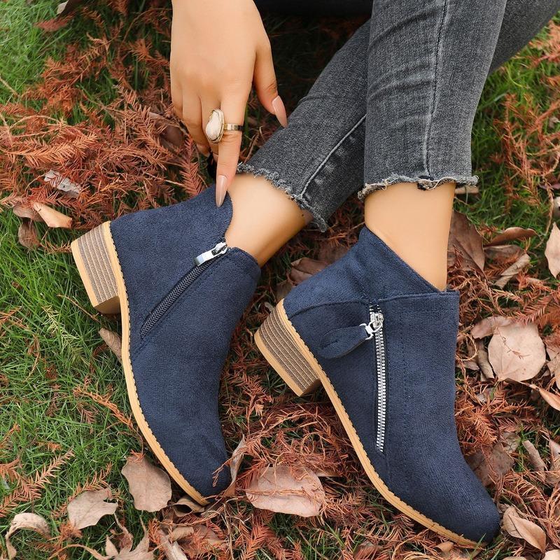 Women's Fall/Winter New Pointed Block Heel Side Zip Large Size Doc Martens