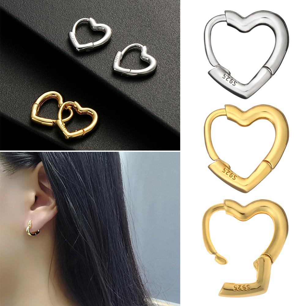 Fashion Jewelry Gift Heart Shaped S925 Studs Hoop Earrings Hypoallergenic