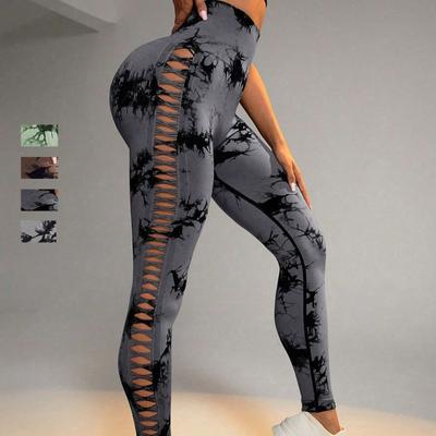 Hollow Out Breathable Tight Fitting Sports Yoga Leggings Pants Women High Waist Hip Lifting Fitness Legging Pants Ladies Tie Dye Slim Yoga Pants 25606