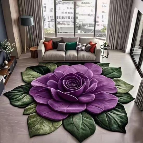 Floral Plush Floor Mat 3D Optical Illusion Flower Rug Non-Slip Water-Absorbent Bath Mat for Living Room Bathroom Kitchen