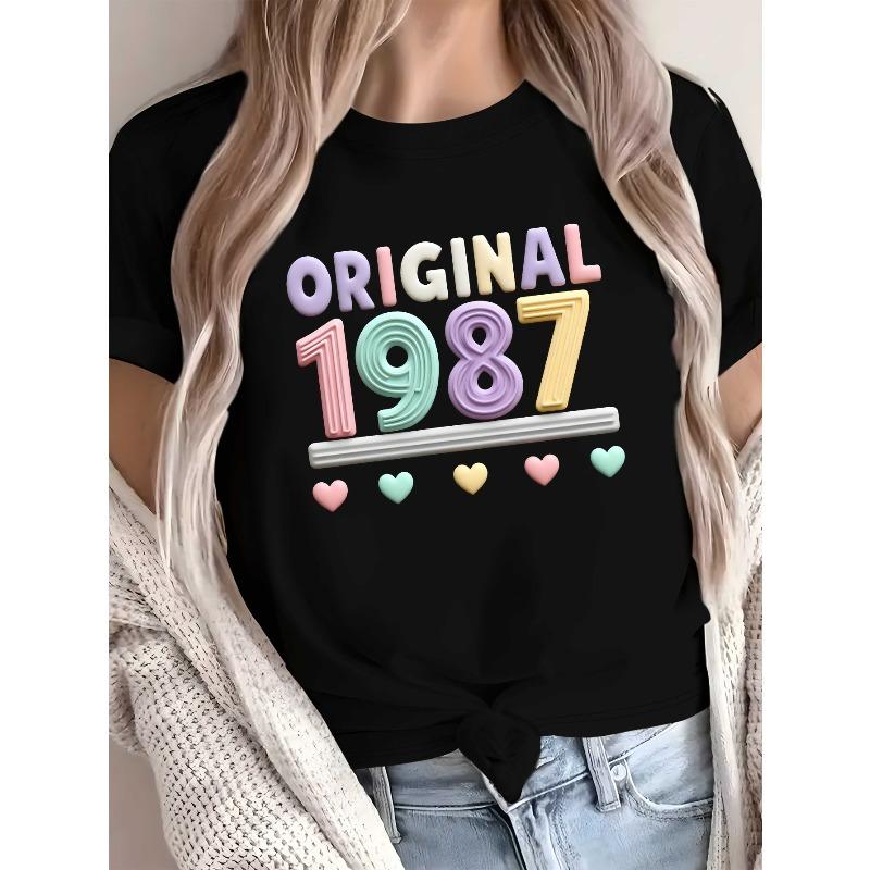 Years ORIGINAL 1987 Text Design Women's Pure Comfortable T-shirt European Size