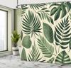 Rideau de douche vert olive, Feuilles tropicales nature, Ambiance bohème moderne dans des tons sauge, Imprimé feuilles, Tissu, Salle de bain D