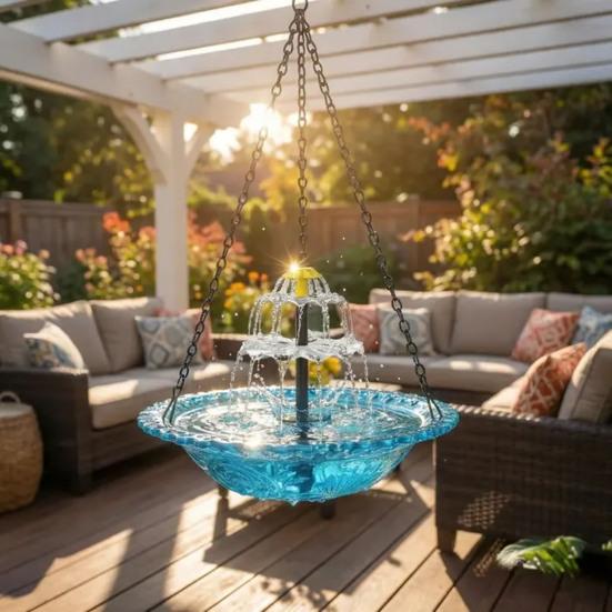 Solar Fountain Bird Bath Cascade Hanging Birdbath Solar Powered Water Fountain Birdbath Outdoor Hummingbird Bath Shower Bowl for Garden Patio Yard