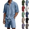Men's Summer -color Quarter-zip Casual Loose Short-sleeved Short Pants Set