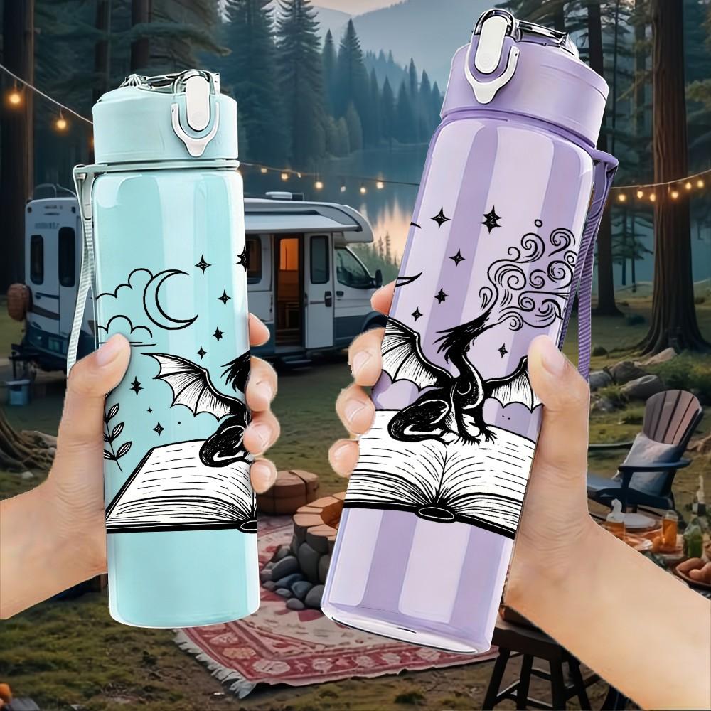 1PC Open Book Raven Moon Illustration 750ml Color Plastic Sports Water Bottle Leakproof Flip Straw Lid Suitable for Sports Office Home Use