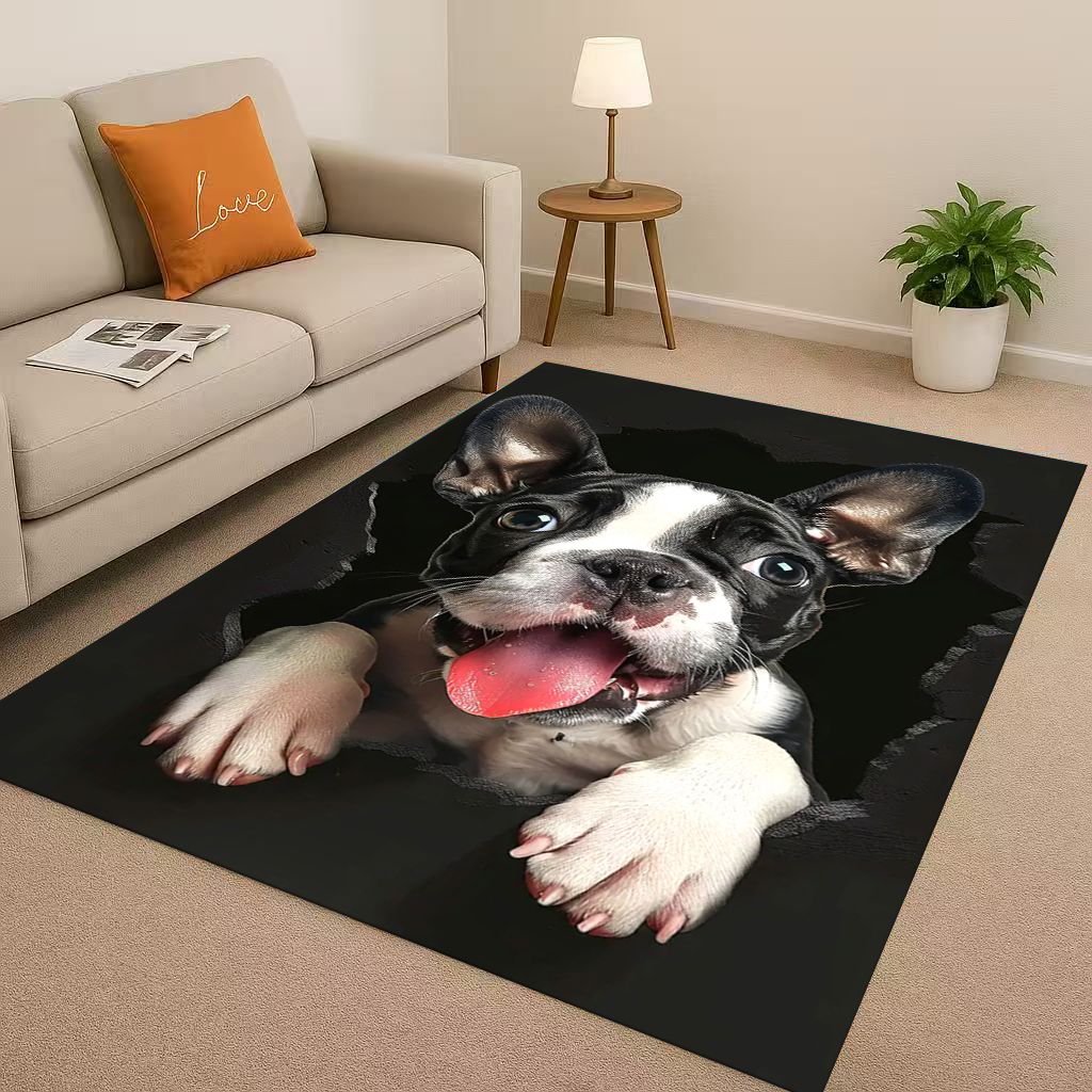 Classic Breaking Wall 3D Illusion Dog Puppy Living Room Non-Slip Area Rug Carpet for Bedroom Playroom Sofa,Home Decor Doormat