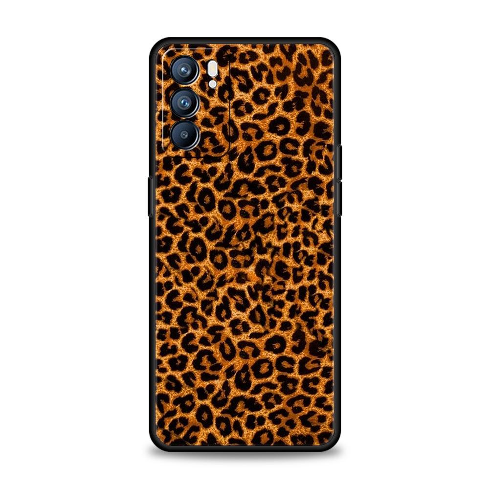 Tiger Leopard Print Flower Phone Case For Oppo A54 A53 A52 A9 2020 A15 A95 A16 A76 A74 A12 Find X5 Reno7 Reno6 Pro Plus 5G Cover