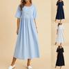 Summer Women's Dress Plus Loose Cotton Linen Round Neck Five Quarter Sleeve Mid Length Dress