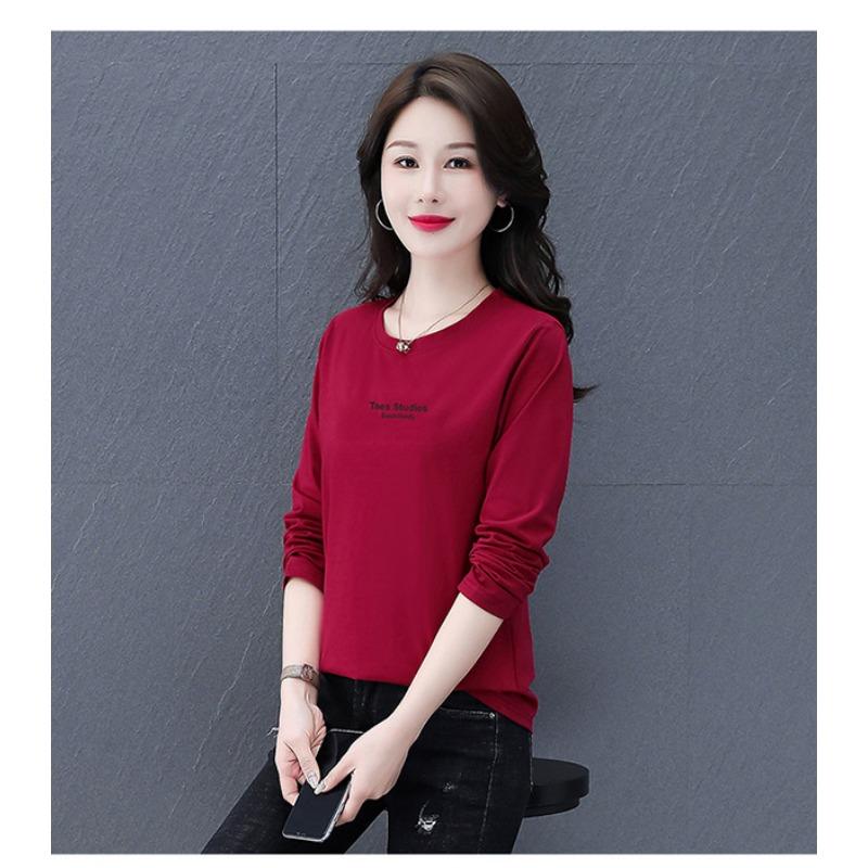 Round Neck Pure Cotton Long-sleeved Women's Spring and Autumn Thin New Loose Bottoming Shirt Top