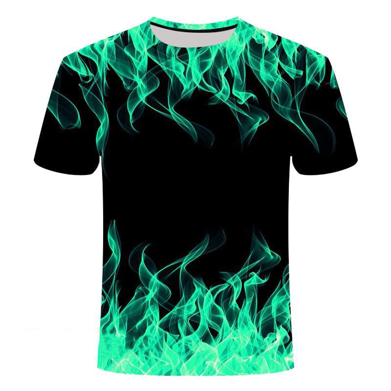 Färgglada Lågor Coola T-shirts 3D-tryck Män Kvinnor Rundhals Kortärmad T-shirt Oversized Harajuku Y2k Toppar T-shirts Barnkläder