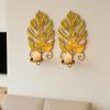 2x Wall Mounted Leaf Candle Holder Figurine Photo Props Decorative Gold Accessories for Desktop