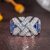 Huitan Novel Wide Cross Design Rings with White/Blue Cubic Zirconia Trendy Luxury Wedding Band  Women Charms Accessories