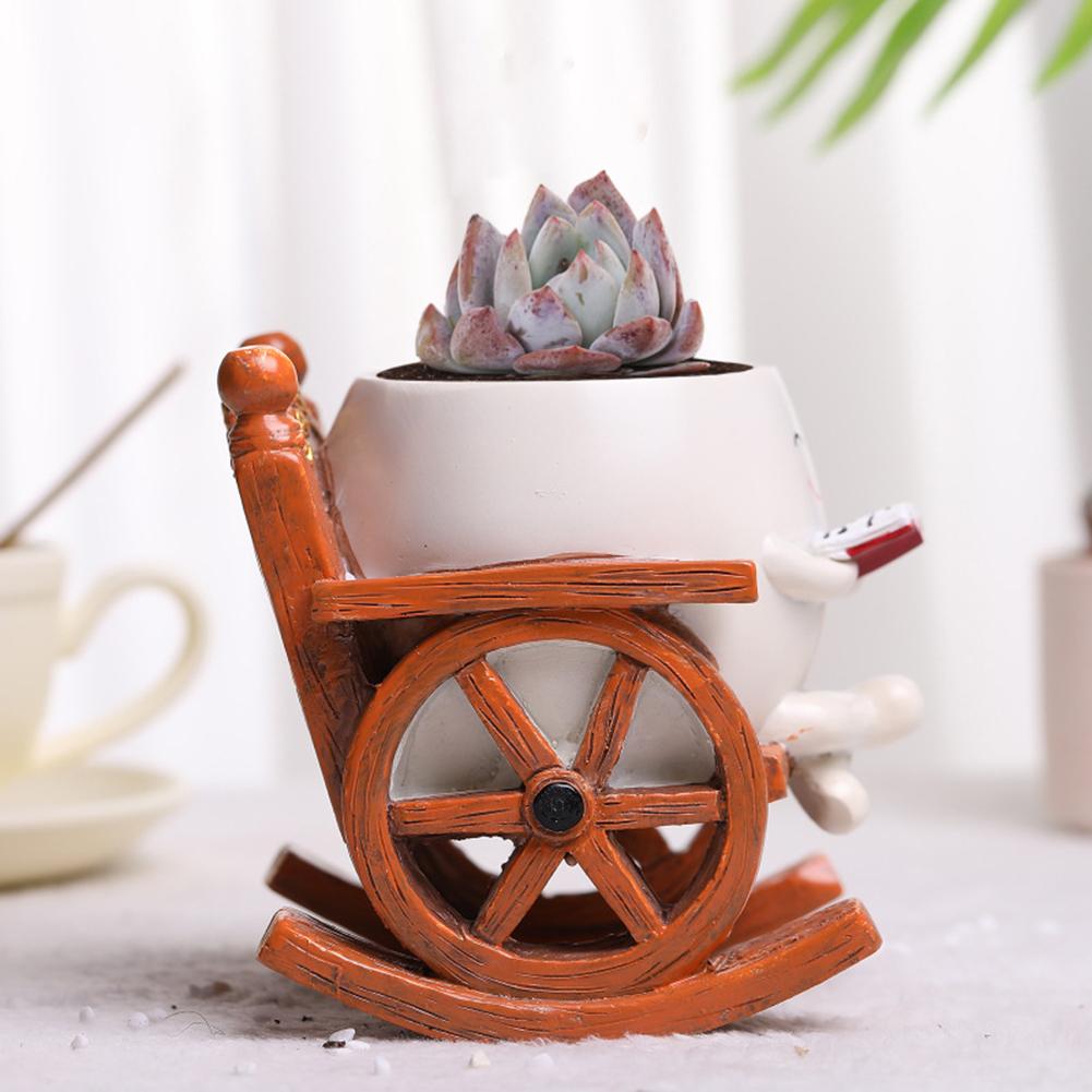 Face Plant Pots Resin Cute Head Planter Chair Reading Succulent Pots Smile Face Flower Pot for Succulent Cactus