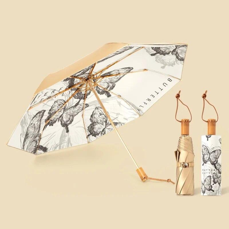 Luxury Leopard Titanium Double Sunscreen Umbrella Folding Retro Color Glue Summer Ladies Sunshade UV Protection Sun Umbrella