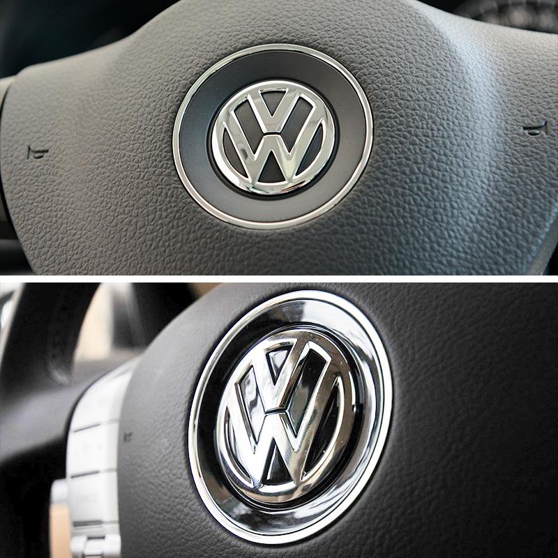 ABS Carbon Fiber Pattern Car Logo Steering Wheel Decoration Sticker Accessories For VW R Gti Line Passat Golf 5 6 Polo Scirocco Zw2