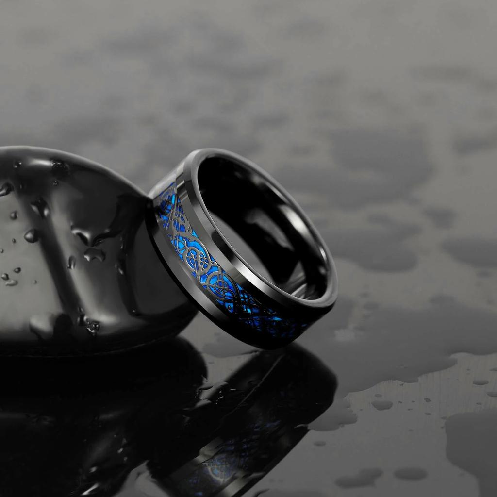 Charm Couple Rings For Men Stainless Steel Celtic Dragon Ring Heart Black Zircon Women Wedding Rings Set Valentine's Day Jewelry