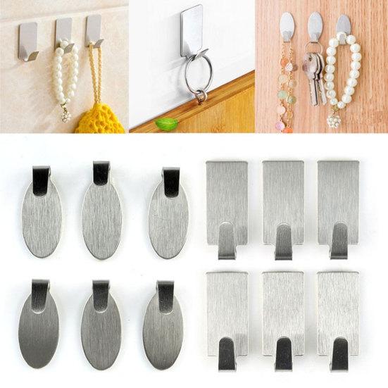 6Pcs Stainless Steel Self-Adhesive Door Wall Bathroom Kitchen Home Hanger Hook