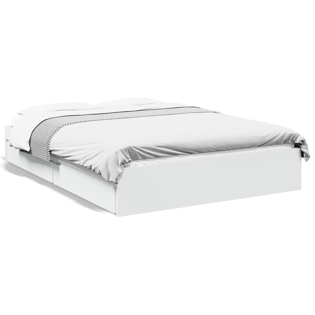 Vidaxl Bed Frame with Drawers, White, 140X190 Cm