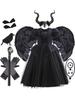 Maleficent Witch Halloween Cosplay Dress for Girls - Dark Style Black Princess Outfit