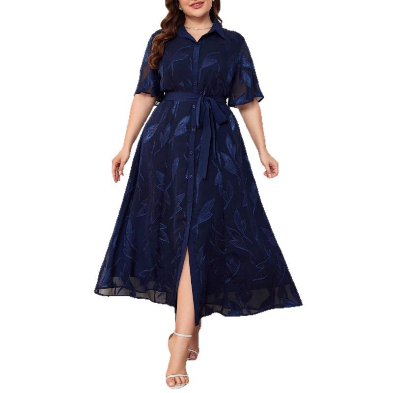 Elegant Waist Cinching Lace Up French Style Mid Length Dress For Women