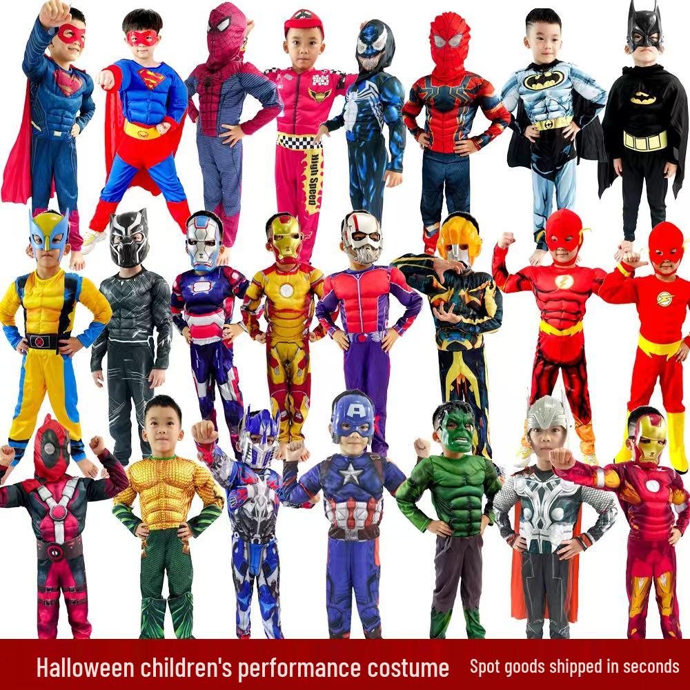 Kids' Muscle Costume: Halloween Heroes – Iron Man, Captain America, Thor, Hulk, Optimus Prime, and Spider-Man