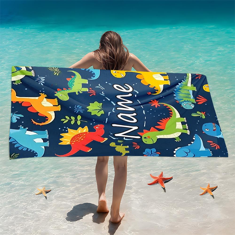 Custom Cartoon Dinosaur Beach Towel Personalized Name 160x80cm Microfiber Bath Towels All Season Soft Absorbent Blanket