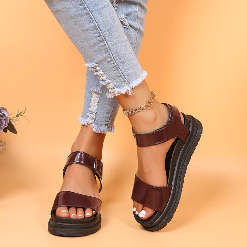 Fashion 2024 New Women Summer Comfort Sandals Fashion Open Toe Flat  Ankle Buckle Strap Platform Roman Shoes Sandalias Mujer