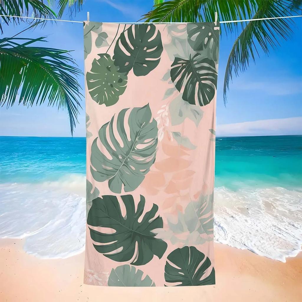 Tropical Banana Leaf Print Beach Towel Microfiber Quick Dry Sandproof Absorbent Bath Towel for Summer Beach Pool Swim