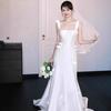 French Suspender Light Wedding Dress Bride Simple Satin Super Fairy Mori Welcome Out Yarn Small Trailing Dress