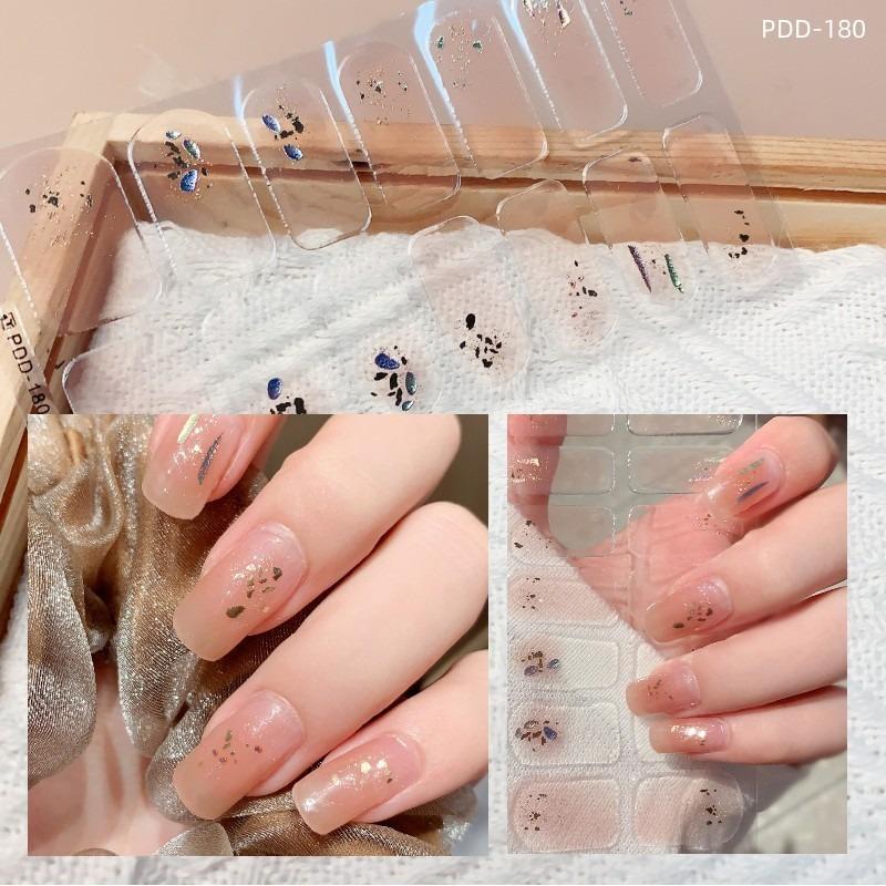 60 Styles DIY Semi Cured Gel Nail Stickers Long-Lasting Solid Color Fresh Flowers In Spring Nail Strips Patch Slider Full Cover Decal