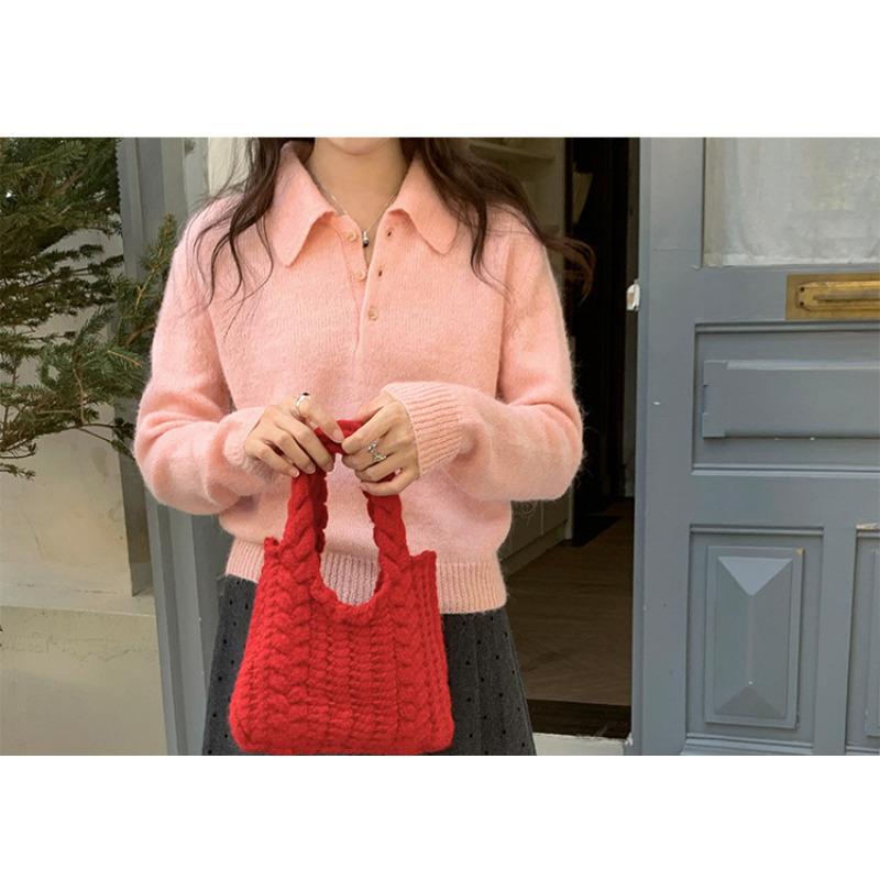 Handgeknüpfte Wollgarn-Tasche für Damen Strick-Schulter-Tote-Geldbörse