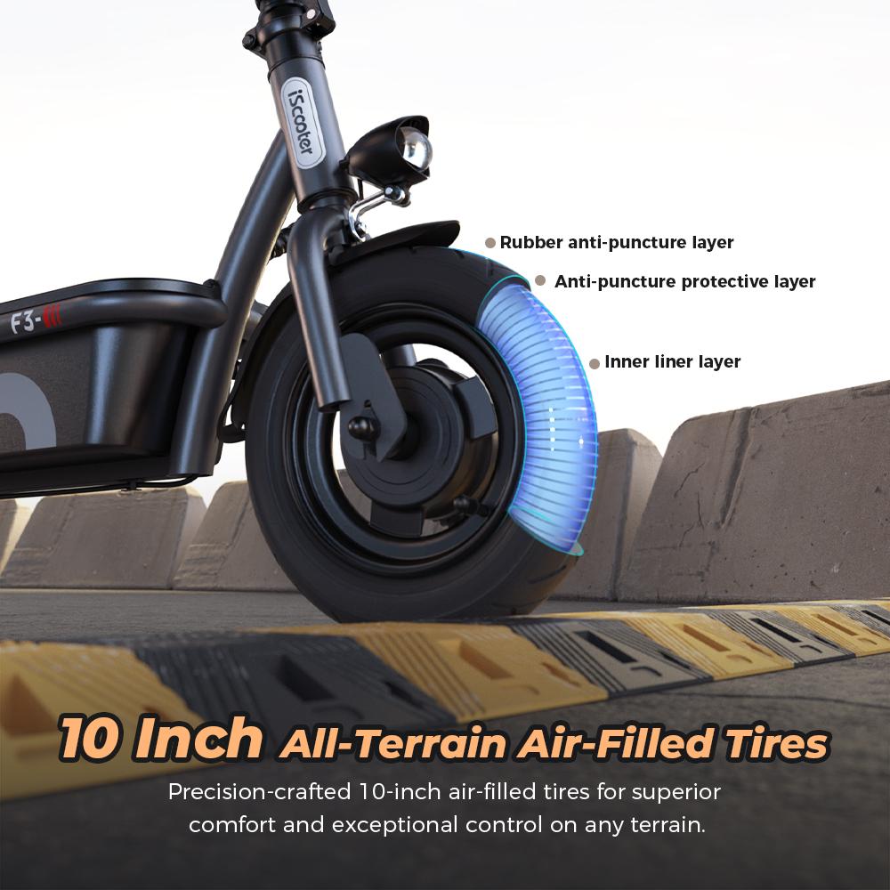 iScooter F3 City Electric Scooter, 1000W Motor 48V13AH Battery, 45KM/H Speed, Folding Escooter, 10-Inch Tubeless Adult E-Scooter