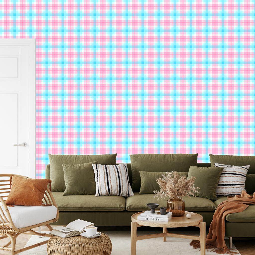 Candy Check Wallpaper Powder Pink and Celadon 50x1000