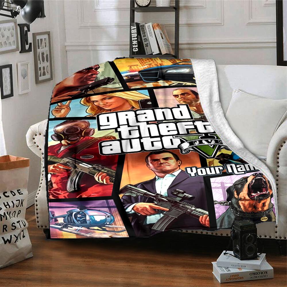 Grand Theft Auto Customize Text Blanket Lightweight Customizable Blanket Comfortable for Home Decor Nap Livingroom Picnics Four Seasons Universal
