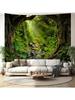 Misty Forest Tree Cave Tapestry Nature Green Tapestry Enchanted Rainforest Tropical Jungle Sunshine Flowing Stream Landscape