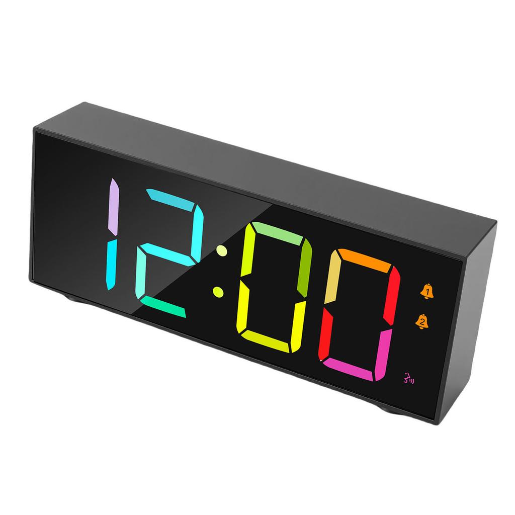 Electronic Desktop Alarm Clock 12 24 Hour LED Display Adjustable Volume RGB Dynamic Screen Alarm for Bedroom Black