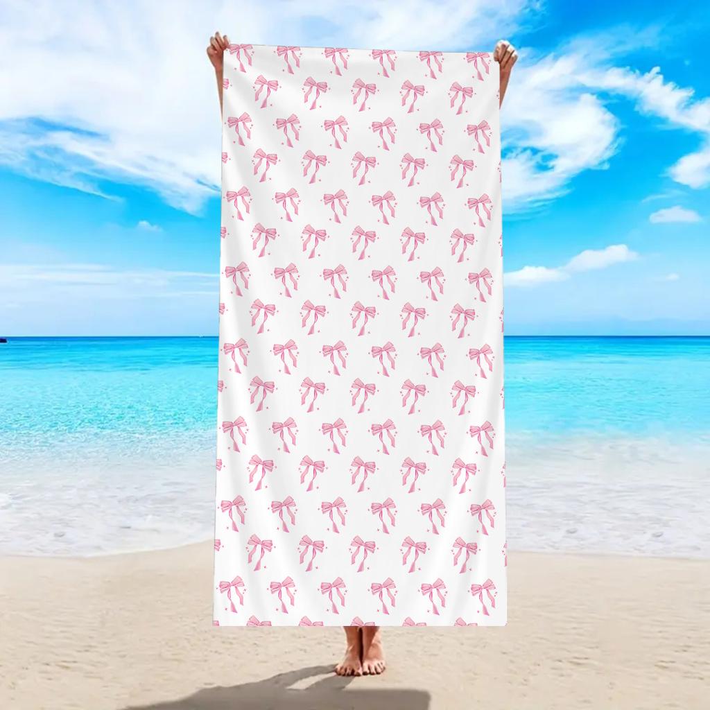 Cute Love Bow Pattern Ultra-fine Fiber Beach Towel Beach and Swimming Quick Drying Absorbent Beach Towel Towel Beach Towel